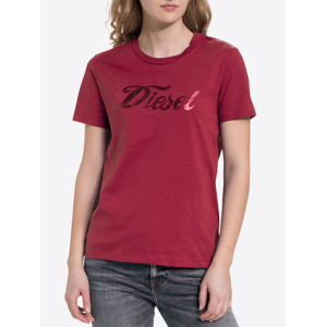 DIESEL Calligraphy Burgundy tričko Veľkosť: L
