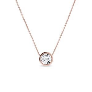 Bezel náhrdelník s diamantom v ružovom 14k zlate KLENOTA
