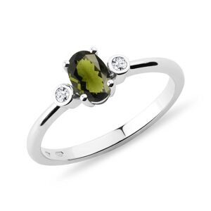 Prsteň z bieleho zlata s vltavínom a bezel diamantmi KLENOTA