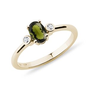 Prsteň zo žltého zlata s vltavínom a bezel diamantmi KLENOTA
