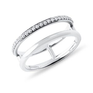 Dvojitý diamantový prsteň z bieleho 14k zlata KLENOTA