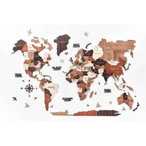 B2B Drevená mapa sveta na stenu, 3D Farba: Hnedá, Veľkosť: M