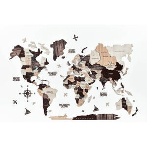 B2B Drevená mapa sveta na stenu, 3D Farba: Sivá, Veľkosť: S