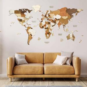 Nástenná drevená 2D mapa sveta - ručná výroba Veľkosť: ​L150 - 150 x 75 cm​