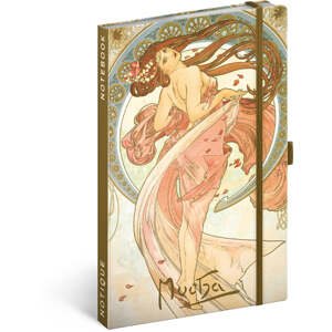 Notes Alfons Mucha - Tanec, linajkovaný, 13 × 21 cm