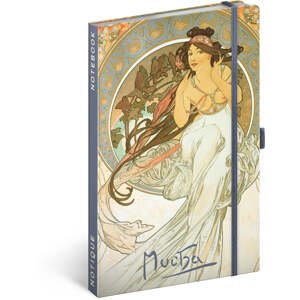 Notes Alfons Mucha - Hudba, linajkovaný, 13 × 21 cm
