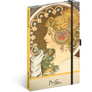 Notes Alfons Mucha - Pero, bodkovaný, 13 × 21 cm