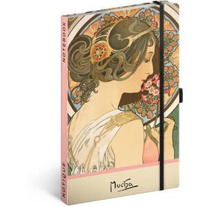 Notes Alfons Mucha - Prvosienka, bodkovaný, 13 × 21 cm