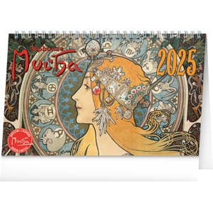 Stolový kalendár Alfons Mucha 2025, 23,1 × 14,5 cm (darček za 10 centov)
