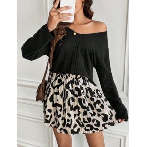 Čierny vzorovaný sukňový komplet