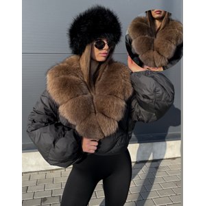 Páperová čierna bunda s pravou kožušinou