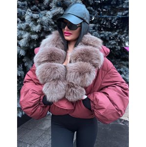 Páperová bordová bunda s pravou kožušinou