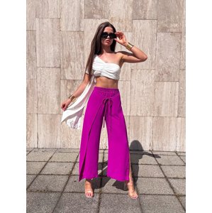 Fuchsiové široké nohavice Dubaj s rozparkom